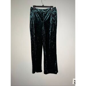 Cynthia Rowley emerald green velvet velour wide leg dress pants trousers
